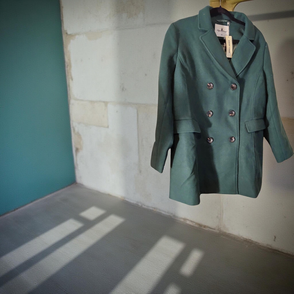 NWOT Size 2X Agnes Orinda Lined Double-Breasted Dark Green Winter Coat